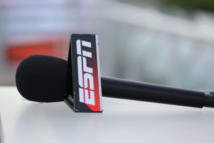 Close-up shot of ESPN microphone