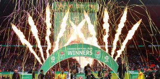 Carabao Cup final rescheduled in hope fans can attend Manchester City players celebrate winning the 2020 Carabao Cup