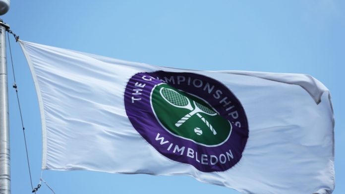 Wimbledon flag blowing in the wind.