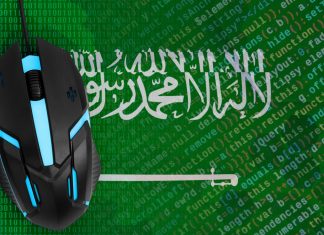 IOC leverages Saudi expertise for Olympic Esports Games Computer mouse on KSA flag.