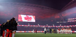 CSB strips Mediapro of broadcast rights Players in a line before playing in an international football game for Canada.