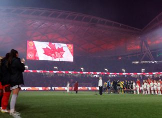 CSB strips Mediapro of broadcast rights Players in a line before playing in an international football game for Canada.