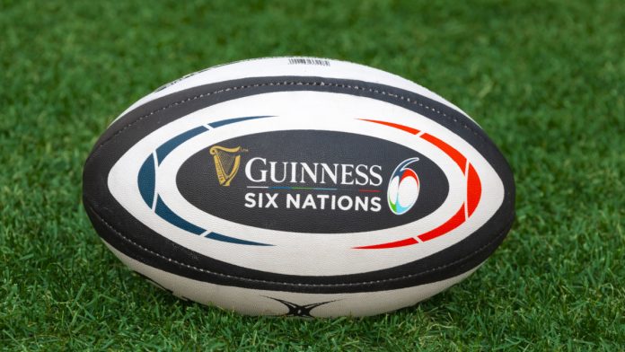 Six-Nations-Rugby Rugby ball branded with Guinness Six Nations