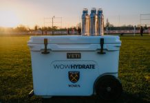 West Ham United’s new hydration partnership includes a new Vice President Drinks cooler with WOW HYDRATE and West Ham United branding.