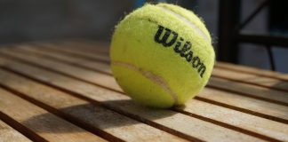 Amer Sports announces IPO of 100 million public shares Wilson tennis ball on a wooden bench.