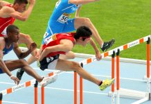 World Athletics and Sony sponsorship introduces Hawk-Eye to track and field Junior men's hurdles at Barcelona.