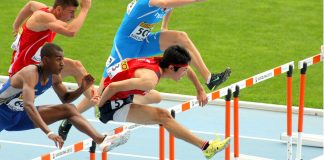 World Athletics and Sony sponsorship introduces Hawk-Eye to track and field Junior men's hurdles at Barcelona.