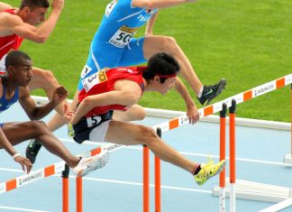 World Athletics and Sony sponsorship introduces Hawk-Eye to track and field Junior men's hurdles at Barcelona.