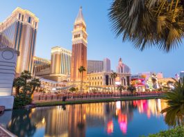 Why a bidding war may ensue over the NBA’s newest team in Las Vegas Las Vegas, Nevada, USA cityscape along the strip at twilight.