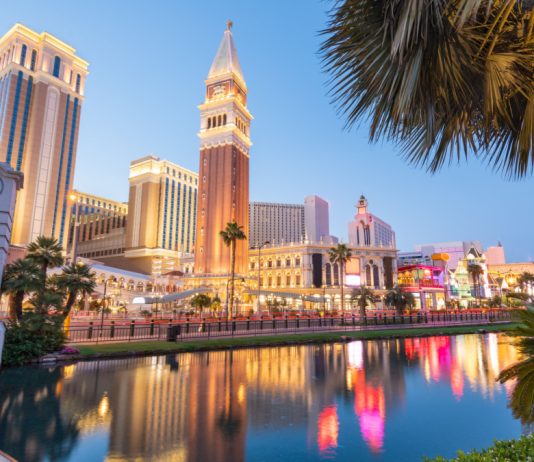 Why a bidding war may ensue over the NBA’s newest team in Las Vegas Las Vegas, Nevada, USA cityscape along the strip at twilight.