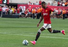 Manchester United launches co-branded energy drink Marcus Rashford taking a penalty.