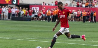 Manchester United launches co-branded energy drink Marcus Rashford taking a penalty.