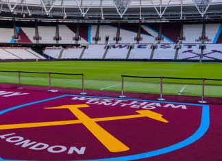 West Ham women’s VP Queenie Porter reveals the keys to commercial growth for women’s football West Ham crest on floor in stadium.