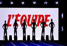 L’Equipe is set for global expansion with IMG partnership Six silhouettes stood in front of white screen that reads "L'Equipe" in red lettering.