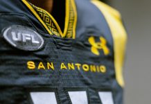 Under Armour looks to elevate UFL to new heights UFL player in San Antonio Brahmas jersey.