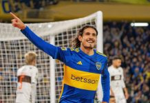 Boca Juniors and Betsson strengthen partnership in Latin America Buenos Aires, Argentina - 18 of August of 2023 - Edinson Cavani celebrates his first goal for Boca Juniors against Platense in the Argentine League Cup, in La Bombonera stadium.