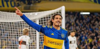 Boca Juniors to mark 119th anniversary with Betsson branded kits Buenos Aires, Argentina - 18 of August of 2023 - Edinson Cavani celebrates his first goal for Boca Juniors against Platense in the Argentine League Cup, in La Bombonera stadium.