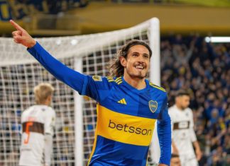Boca Juniors and Betsson strengthen partnership in Latin America Buenos Aires, Argentina - 18 of August of 2023 - Edinson Cavani celebrates his first goal for Boca Juniors against Platense in the Argentine League Cup, in La Bombonera stadium.