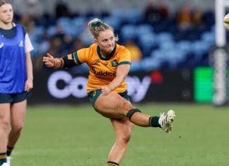 Rugby Australia partners with Cadbury to grow women’s Rugby Carys Dallinger of the Australian Wallaroos kicks a conversion during the Rugby Women's International match between Australia and Fiji.