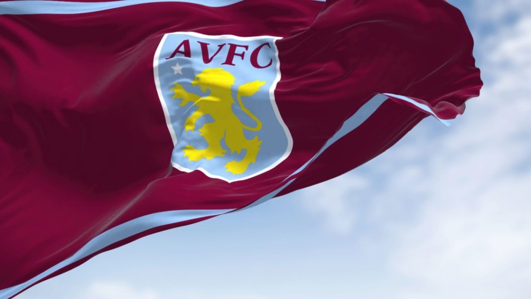 Aston-Villa The flag of Aston Villa Football Club waving in the wind on a clear day.