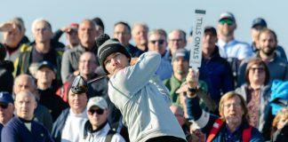 DP World Tour wages war on climate change with spectator tool Alfred Dunhill Links Championship Round One at Carnoustie Golf Links, Nicolais Hojgaard drives off the 18th tee.