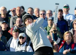 DP World Tour wages war on climate change with spectator tool Alfred Dunhill Links Championship Round One at Carnoustie Golf Links, Nicolais Hojgaard drives off the 18th tee.