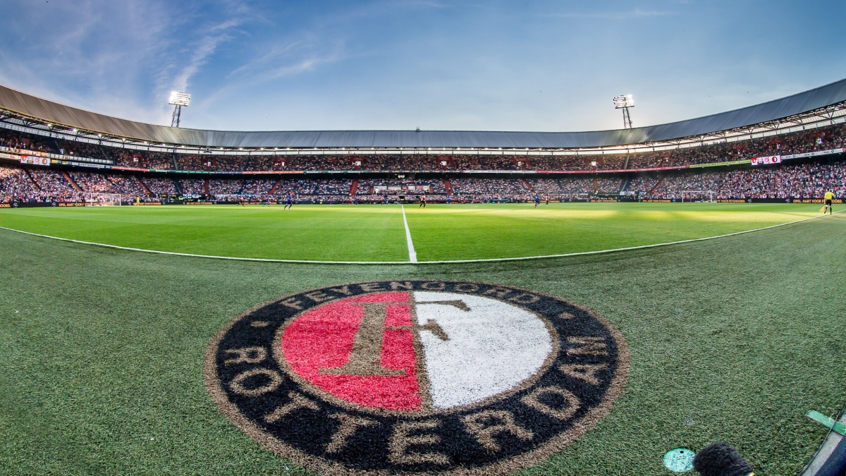 anorama of a full sports stadium - Olympiakos on 1 August 2015 at stadium De Kuip in Rotterdam, the Netherlands.