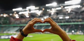 SkyBet and BHF ‘take action’ with footballers in CPR initiative Heart shape for the favorite football club during a match in a stadium.