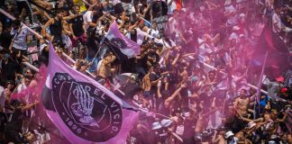 Inter Miami eyes up global reach in Visa partnership Inter Miami CF and Atlanta United FC fans cheering on their team during a soccer match at MLS 2021 in DRV Pink Stadium.