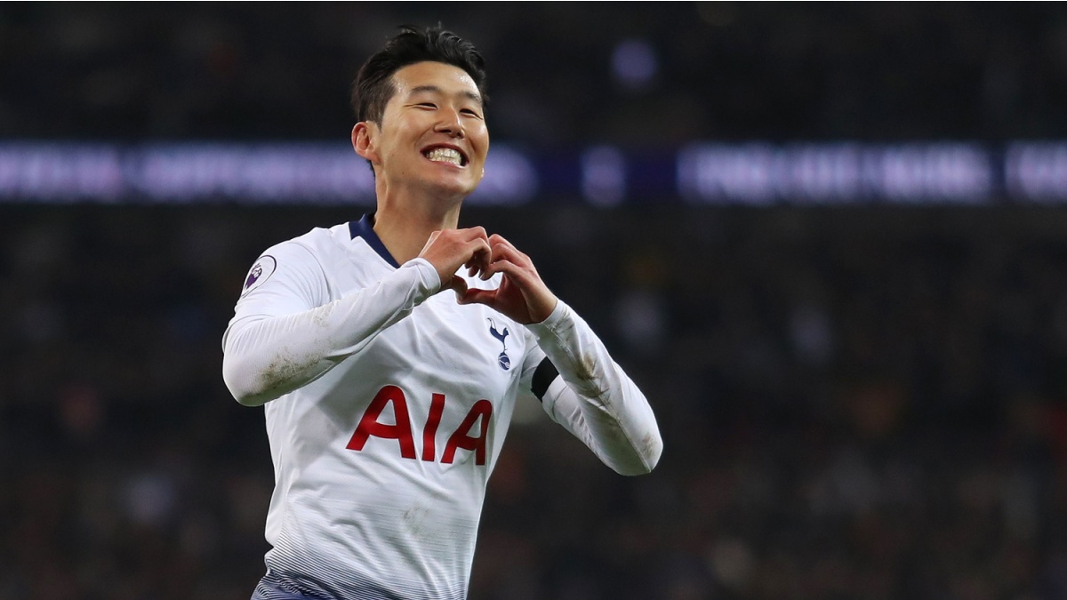 Son Heung-Min of Tottenham Hotspur celebrates after scoring his sides third goal.