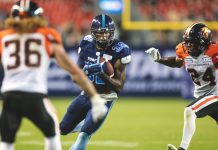 Owen Welsh, CFL: Building a pre-season plan-of-attack with betting partners Toronto Argonauts Running back James Wilder Jr (32) running for a touch down during the BC lions at Toronto Argonauts game at BMO Field in Toronto, ON.