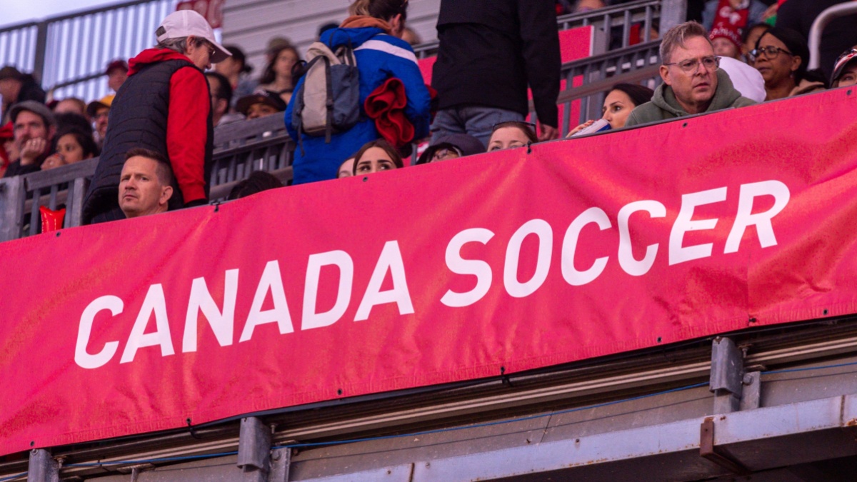 The Canada Soccer logo at the BMO Field stadium.