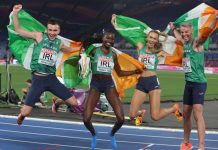 EBU breaks record viewership for Roma 2024 Championships Christopher O'DONNELL, Rhasidat ADELEKE, Thomas BARR, Sharlene MAWDSLEY of Ireland win gold medal in 4 x 400m Relay Mixed Final European Athletics Championships 2024 in Rome.
