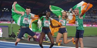 EBU breaks record viewership for Roma 2024 Championships Christopher O'DONNELL, Rhasidat ADELEKE, Thomas BARR, Sharlene MAWDSLEY of Ireland win gold medal in 4 x 400m Relay Mixed Final European Athletics Championships 2024 in Rome.