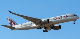 Qatar Airways renews deal to take UEFA to new heights Airbus A350 of Qatar airways arriving from Doha under a bright sunlight. photo taken at Islamabad-Pakistan.