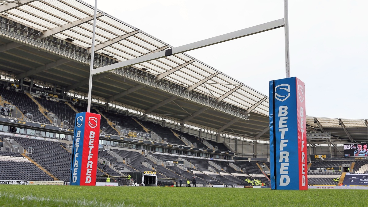 A general view inside the MKM Stadium prior to a Betfred Super League rugby fixture featuring Hull FC.