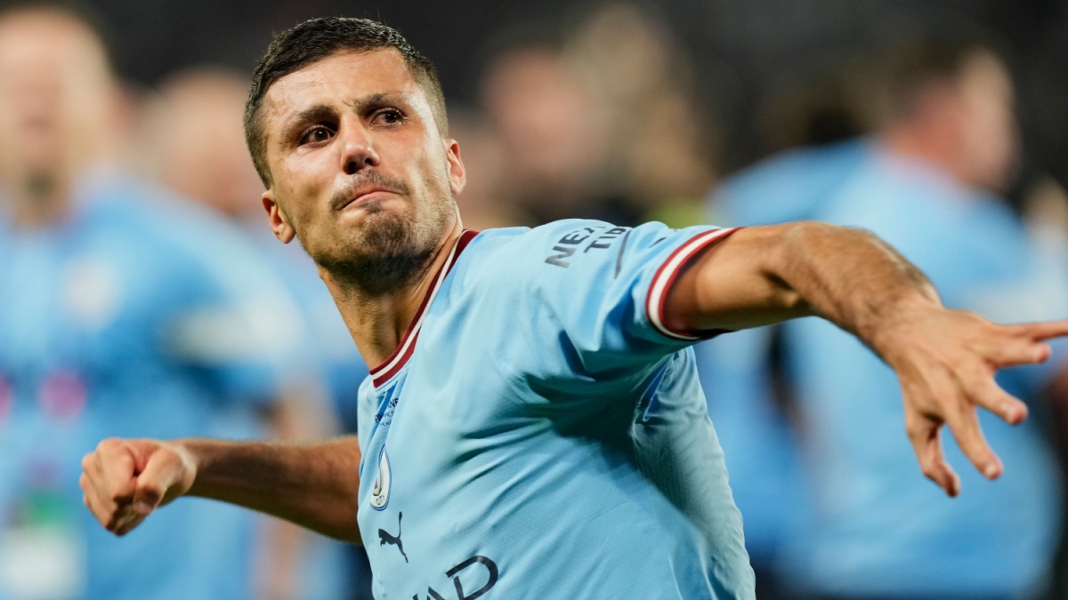 Rodri Hernandez celebrates after winning the UEFA Champions League 22-23 final match between FC Internazionale and Manchester City FC at Atatuerk Olympic Stadium on June 10, 2023 in Istanbul, Turkey.