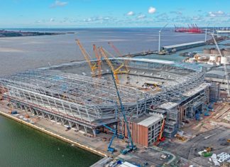 Aramark UK named latest partner for Everton’s new stadium plans Everton Football Club new Stadium being built on Bramley Moore Dock along the River Mersey.