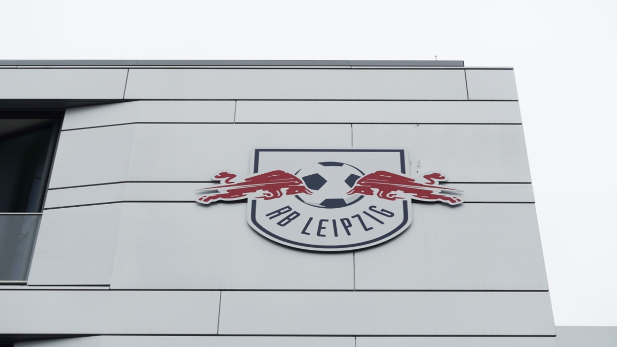 RB Leipzig logo at the training centre in Leipzig, Germany