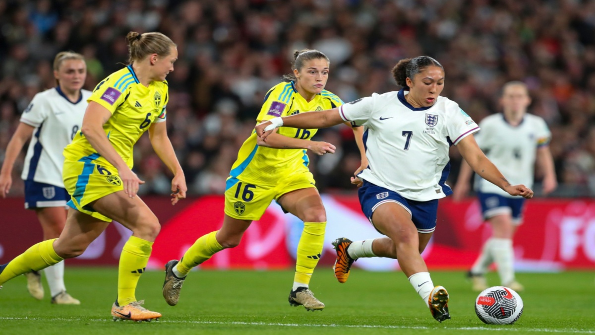 England Lionesses Forward Lauren James 7 during the UEFA Women’s Euro 2025 Group Stage match between England Lionesses and Sweden at Wembley, London, England on 5 April 2024.