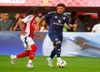Manchester United extend sponsor after ‘record’ kit launches Manchester United's Jadon Sancho #25 in actions Arsenal's Josh NICHOLS #51 during a friendly football match at Sofi Stadium, , July 27, 2024 in Inglewood, California.