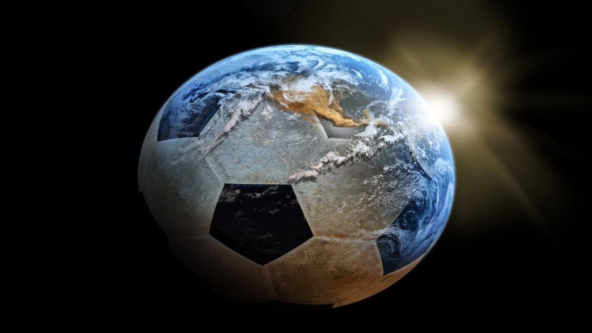 Soccer ball with earth,World on soccer ball