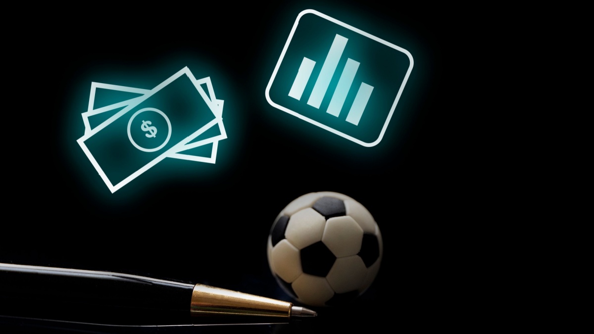 Business in football club and soccer team manager, online sport betting concept.