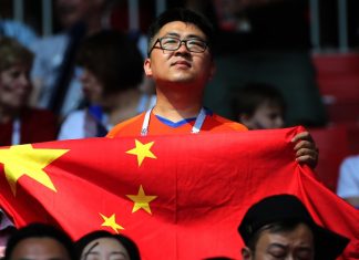 Chinese Football Association bans 43 in corruption probe 23.06.2018. Moscow, Russian:China fans on the stands in the Fifa World Cup Russia 2018, Group C, football match between BELGIUM V TUNISIA in SPARTAK STADIUM in Moscow Stadium.