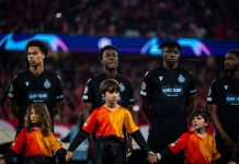 Belgium’s betting loopholes offer a glimpse into Premier League’s future : UEFA Champions League game between SL Benfica and Club Brugge; Players of Club Brugge before game.