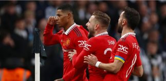 Manchester United announces renewal of major partnership Marcus Rashford of Manchester United celebrates after scoring a goal to make it 2-0 - Manchester United v Newcastle United, Carabao Cup Final, Wembley Stadium, London, UK - 26th February 2023.