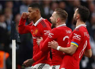 Manchester United announces renewal of major partnership Marcus Rashford of Manchester United celebrates after scoring a goal to make it 2-0 - Manchester United v Newcastle United, Carabao Cup Final, Wembley Stadium, London, UK - 26th February 2023.