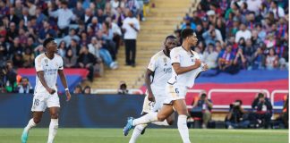 La Liga and Sportsbet.io deal offers fans ‘fresh’ ways to engage Barcelona, Spain. 28th Oct, 2023. Jude Bellingham celebrates after scoring a goal during the LaLiga EA Sports match between FC Barcelona and Real Madrid CF at the Estadi Olimpic Lluis Companys.