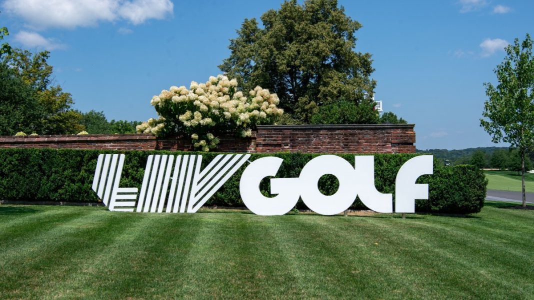 BEDMINSTER,NJ-August 9, 2023: Signs greet the LIV Golf Fans at the LIV Golf Tournament held at the Trump National Golf Club in Bedminster,NJ.