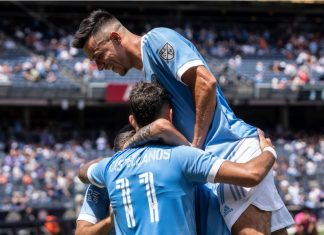 MLS to ‘elevate’ its global profile with OneFootball deal New York, NY - July 9, 2022: Valentin Castellanos (11) of NYCFC celebrates with teammates scoring goal during MLS regular season game against New England Revolution at Yankee stadium.